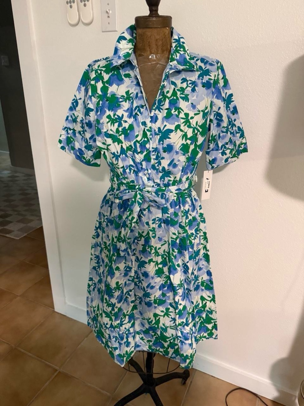 NWT DKNY Blue & Green Floral Midi Shirt Dress Sizes 4, 8, 10 12 & 14
